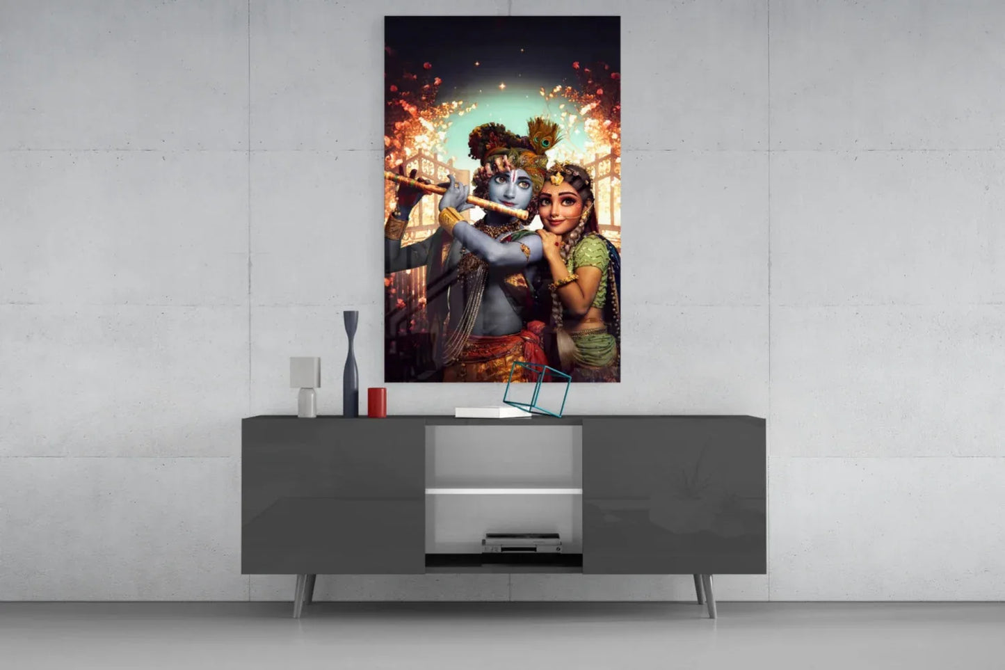 Krishna and Radha Glass Wall Art - LUXARTDECO