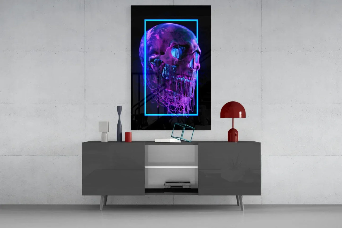 Neon Skull Glass Wall Art - LUXARTDECO