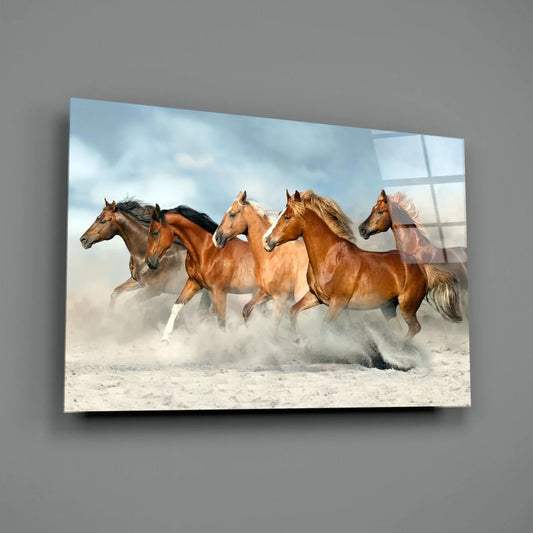 Brown Horses Glass Wall Art - LUXARTDECO