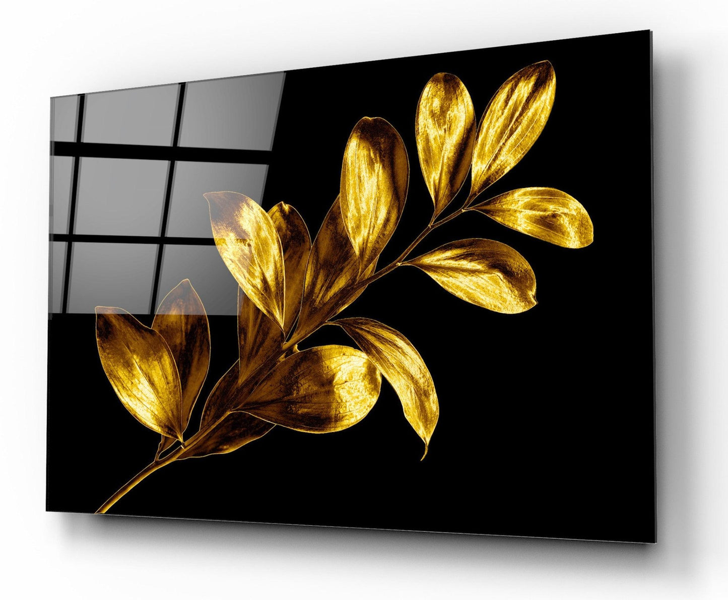 Gold Leaves Glass Wall Art