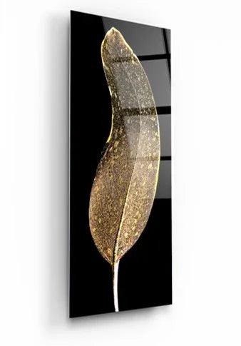 Gold Feather Glass Wall Art - LUXARTDECO