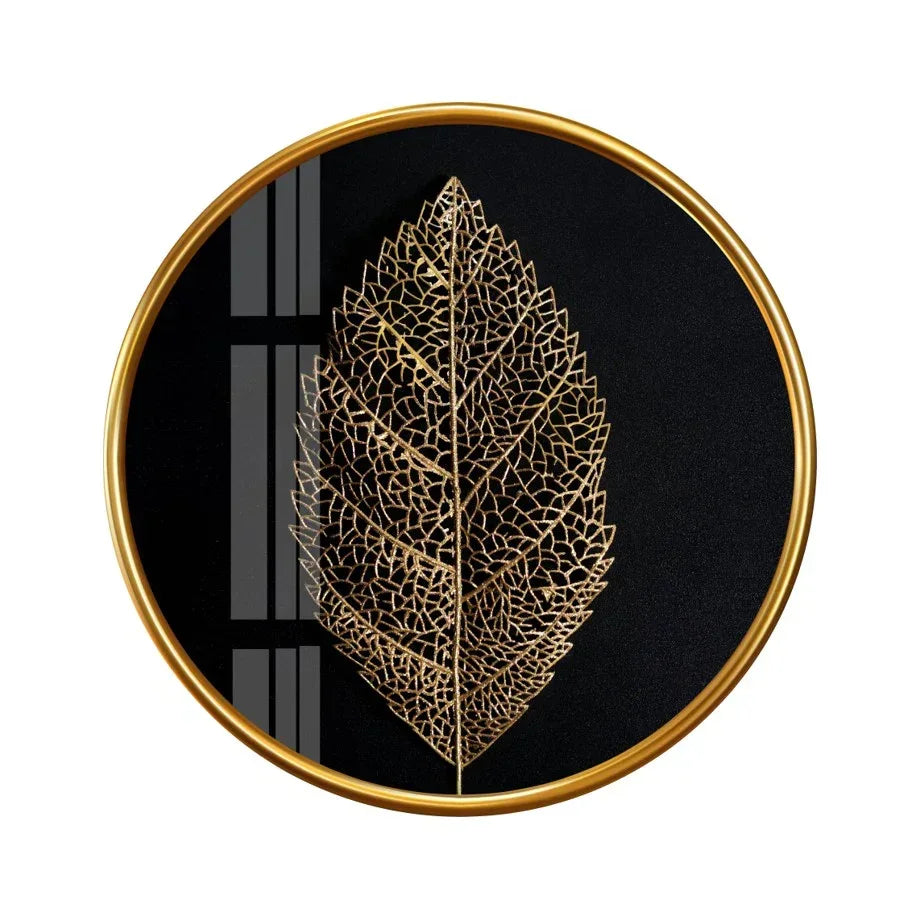 Golden Leaf Glass Wall Art - LUXARTDECO