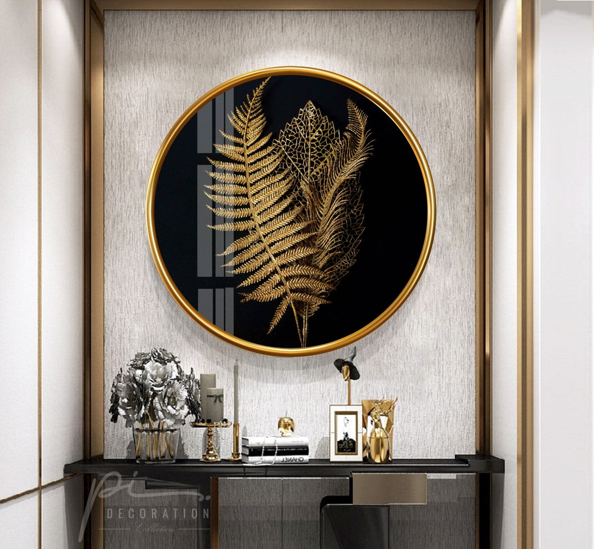 Golden Leaves Glass Wall Art