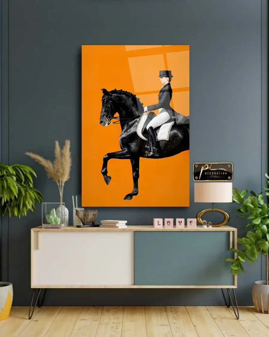 Lady Riding Horse Glass Wall Art - LUXARTDECO