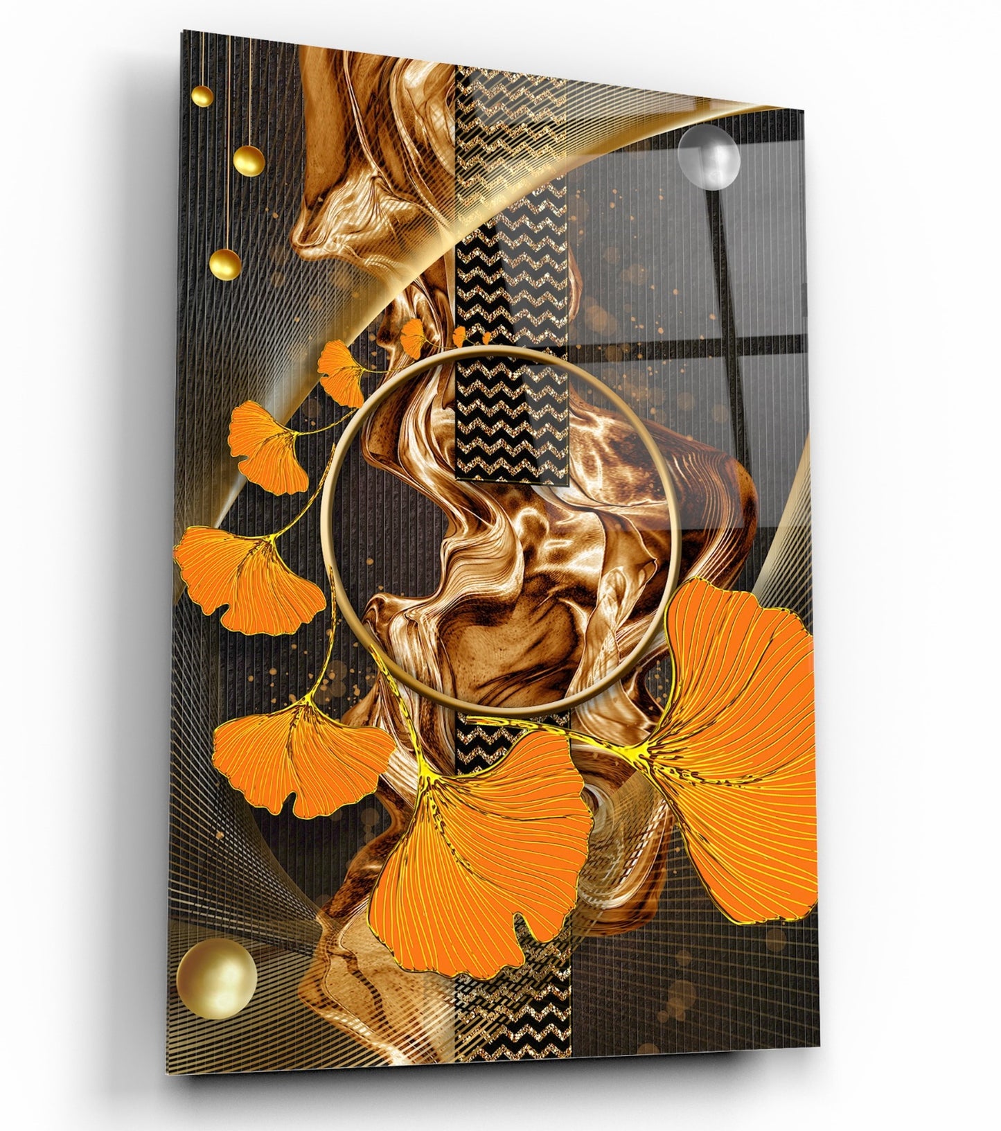 Gold Leaves Glass Wall Art