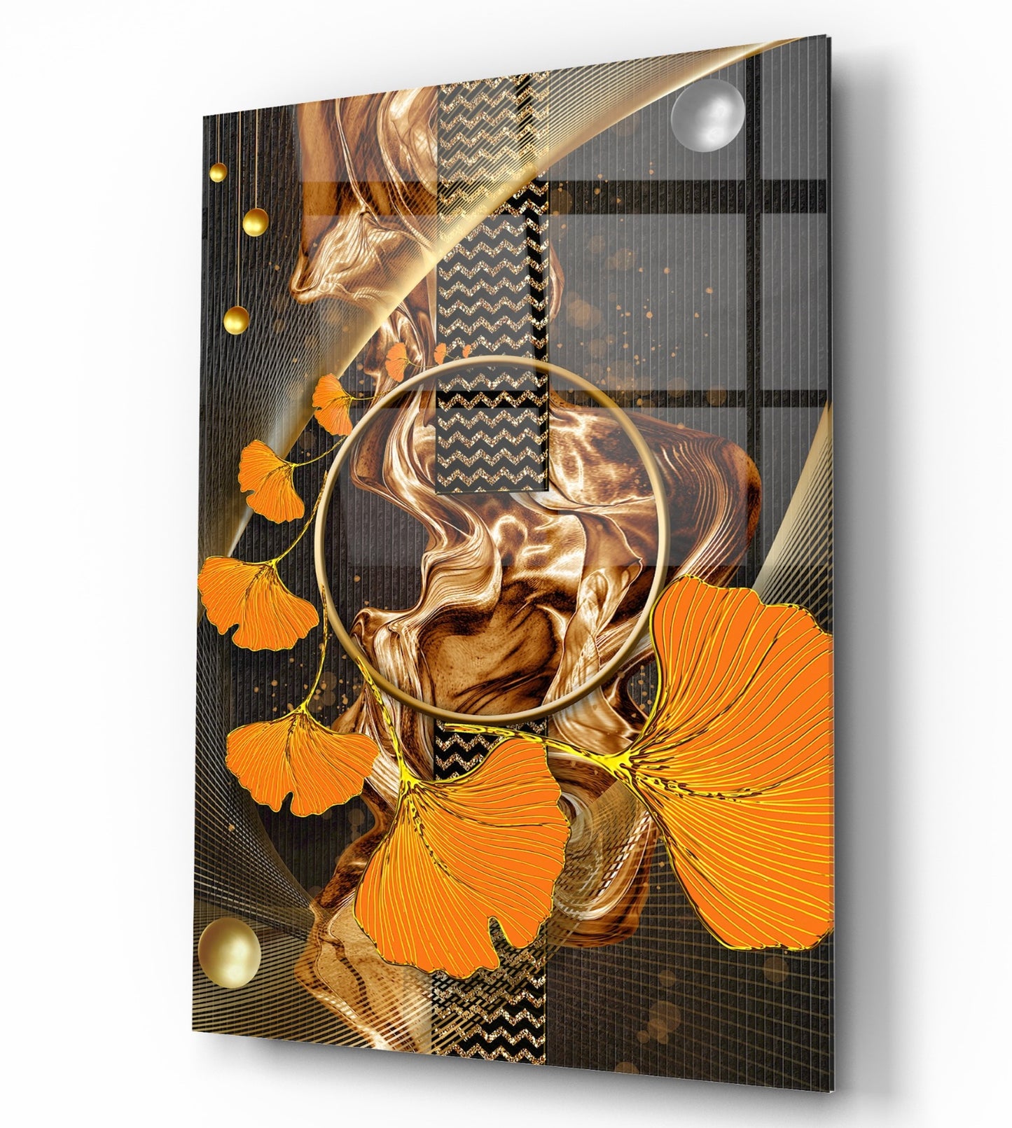 Gold Leaves Glass Wall Art