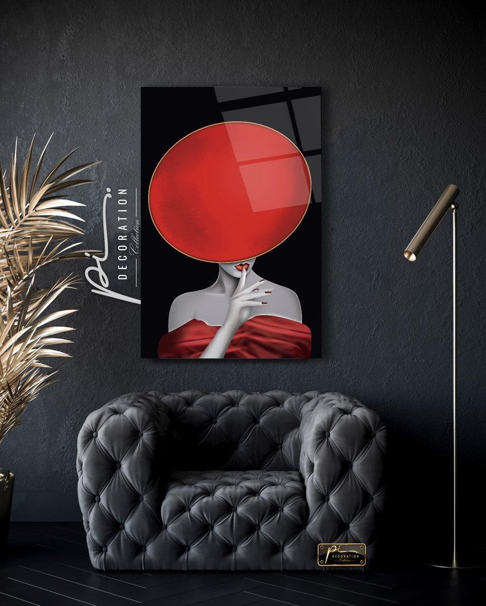 Donna con Cappello Rosso Quadro in Vetro Temperato