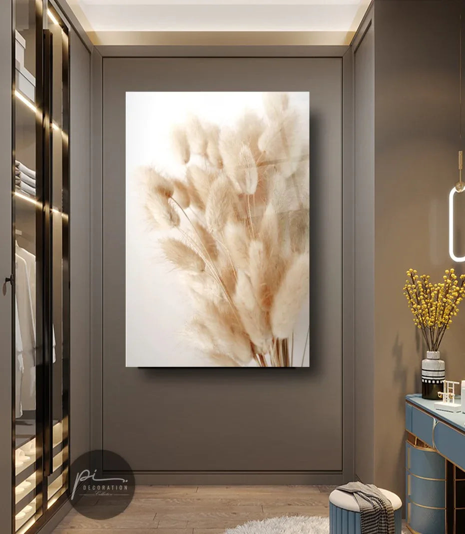 Beige Flowers Glass Wall Art - LUXARTDECO