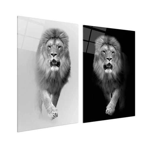 Lion Portrait Duo Glass Wall Art Set - LUXARTDECO