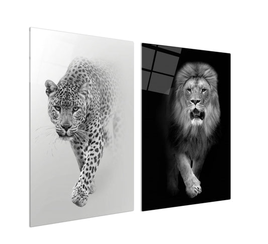 Lion&Leopard Glass Wall Art