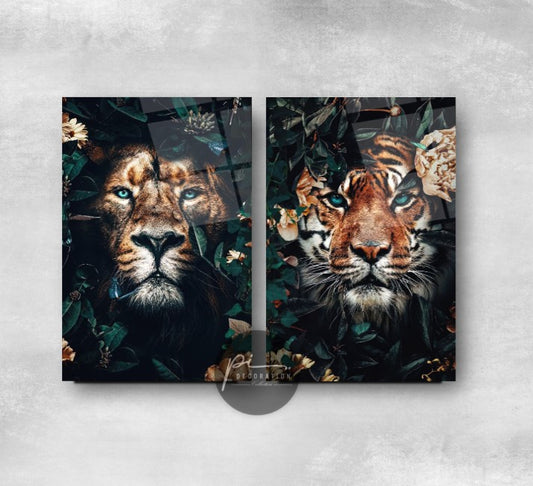 Tiger Lions Jungle Glass Wall Art