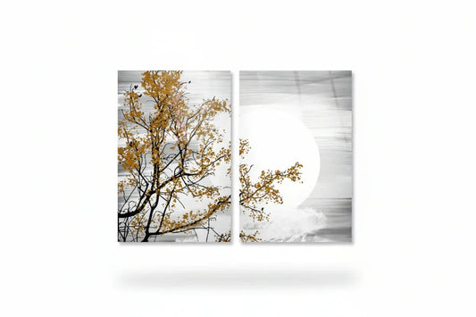 Tree and Moon Duo Glass Wall Art Set - LUXARTDECO
