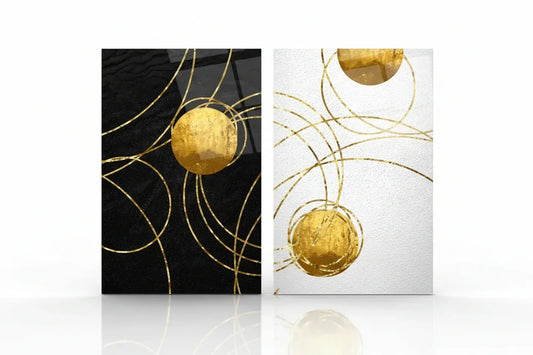 Black and White Abstract Duo Glass Wall Art Set - LUXARTDECO