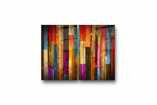 Colorful Wood Texture Duo Glass Wall Art Set - LUXARTDECO