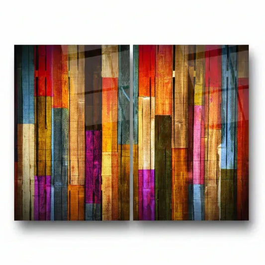 Colorful Wood Texture Duo Glass Wall Art Set - LUXARTDECO
