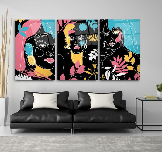 Line Art Women Glass Wall Art