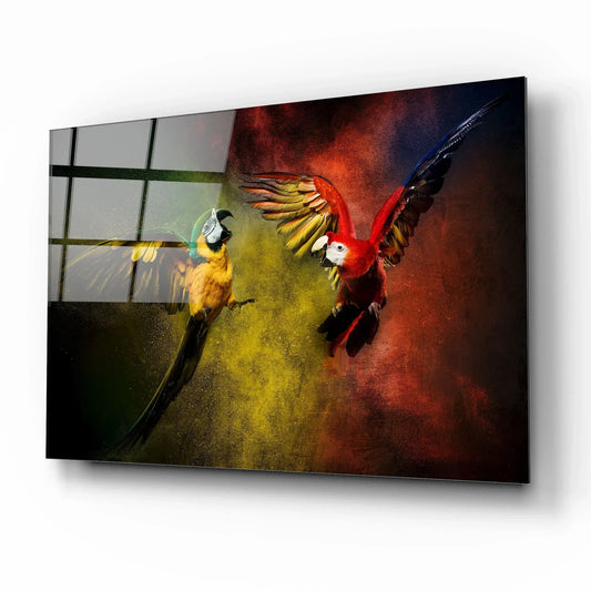 Two Parrots Glass Wall Art - LUXARTDECO