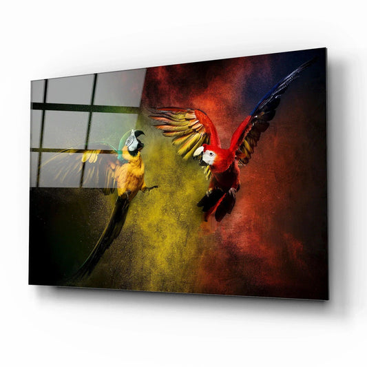 Two Parrots Glass Wall Art - LUXARTDECO