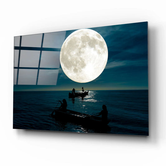 Moonlit Boat Glass Wall Art - LUXARTDECO
