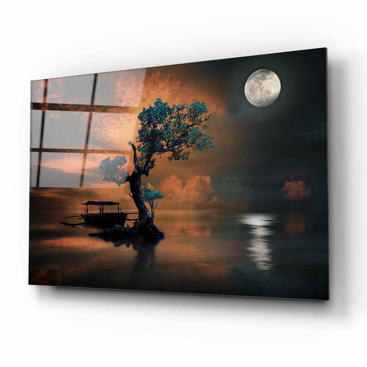 Tree and Moon Glass Wall Art - LUXARTDECO