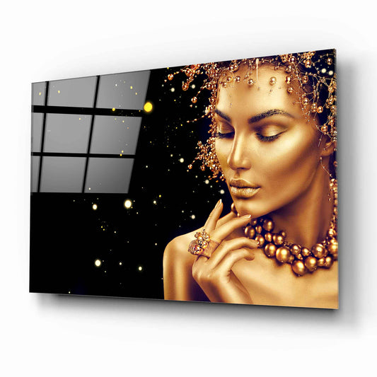 Golden Woman Face Glass Wall Art