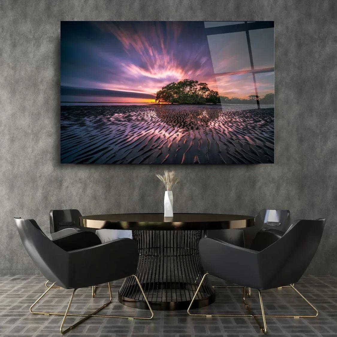 Ocean Sunset Glass Wall Art - LUXARTDECO