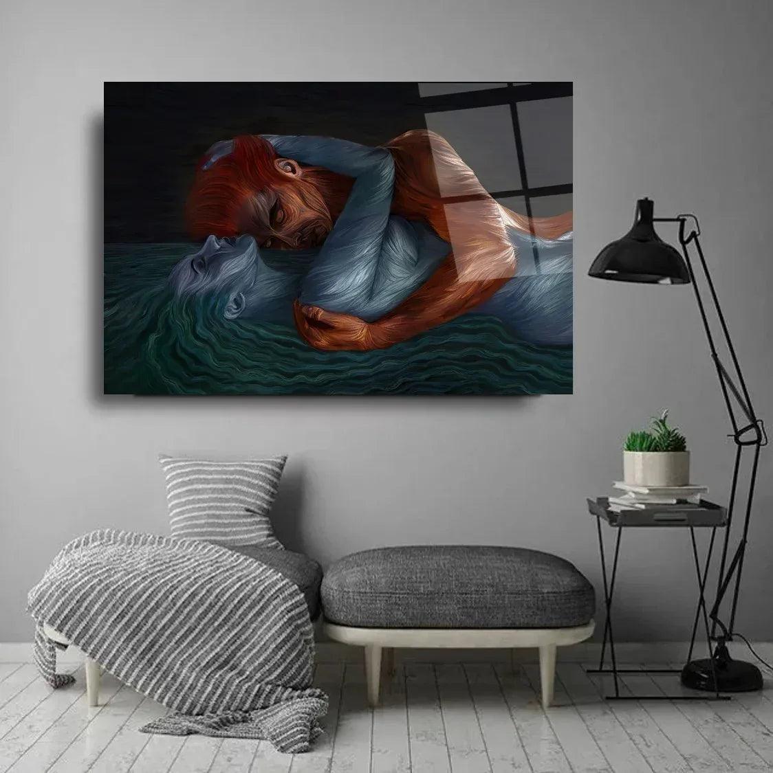 Embracing Couple Glass Wall Art - LUXARTDECO