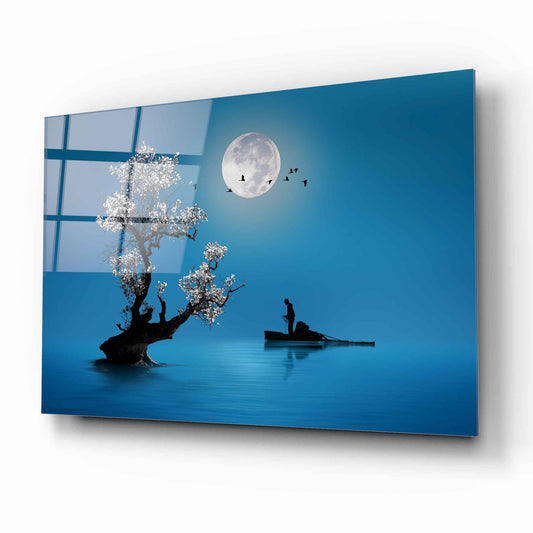 Moonlight Sea Boat Glass Wall Art - LUXARTDECO