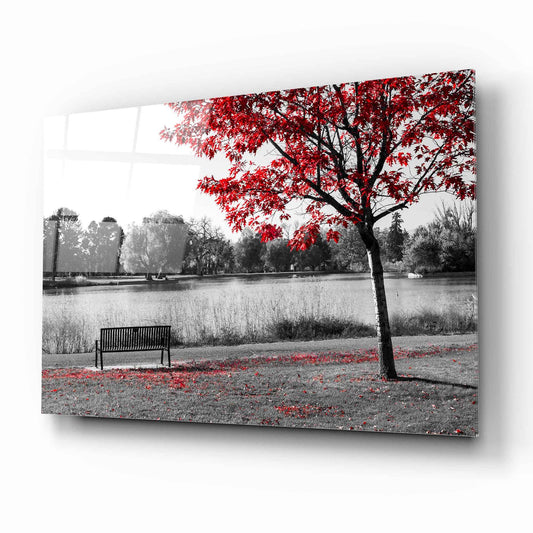 Red Tree Landscape Glass Wall Art - LUXARTDECO