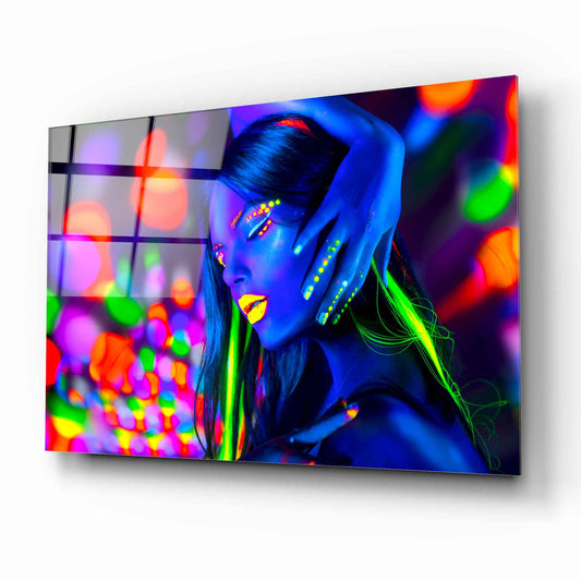 Neon Girl Glass Wall Art