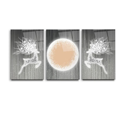 White Deer Glass Wall Art - LUXARTDECO