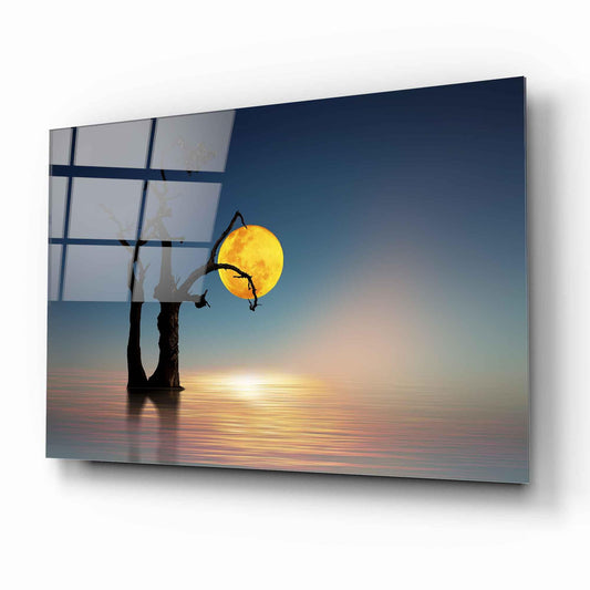 Moonlight Lake Tree Glass Wall Art - LUXARTDECO