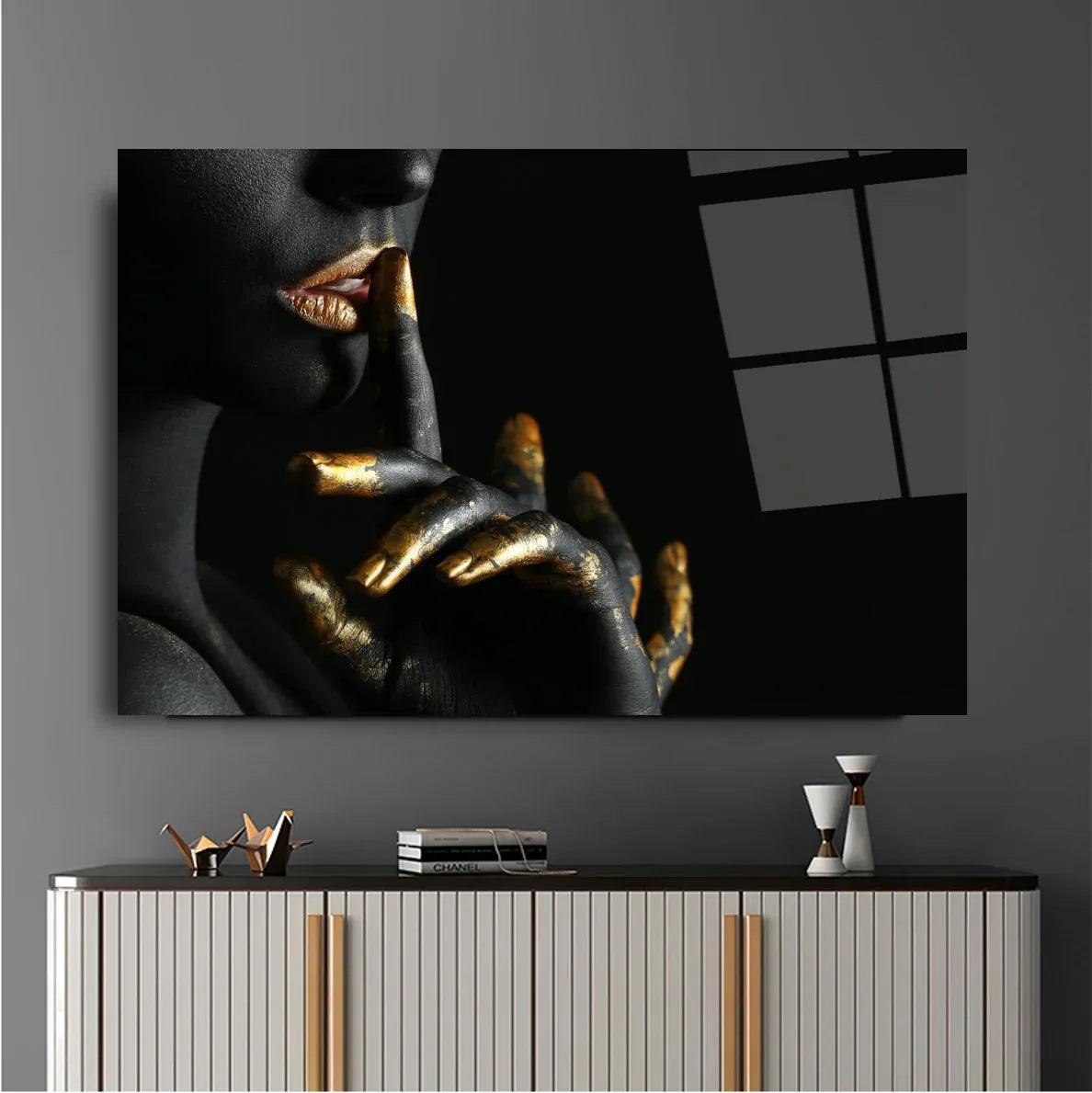 Gold Woman Glass Wall Art - LUXARTDECO