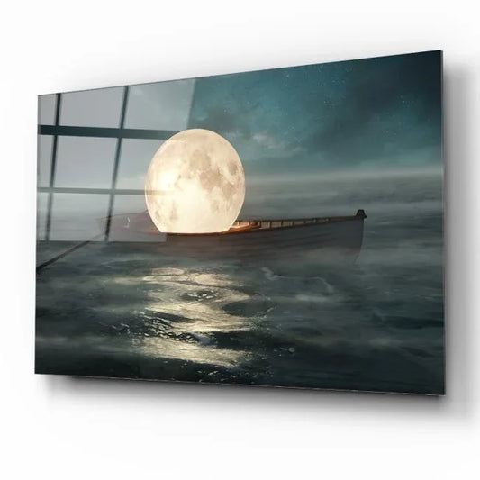 Moon in the Boat Glass Wall Art - LUXARTDECO