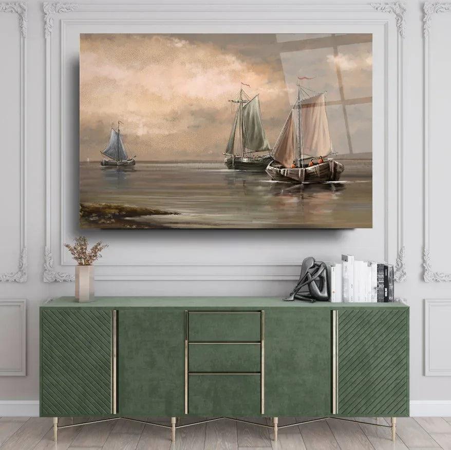 Sailboat at Sea Glass Wall Art - LUXARTDECO