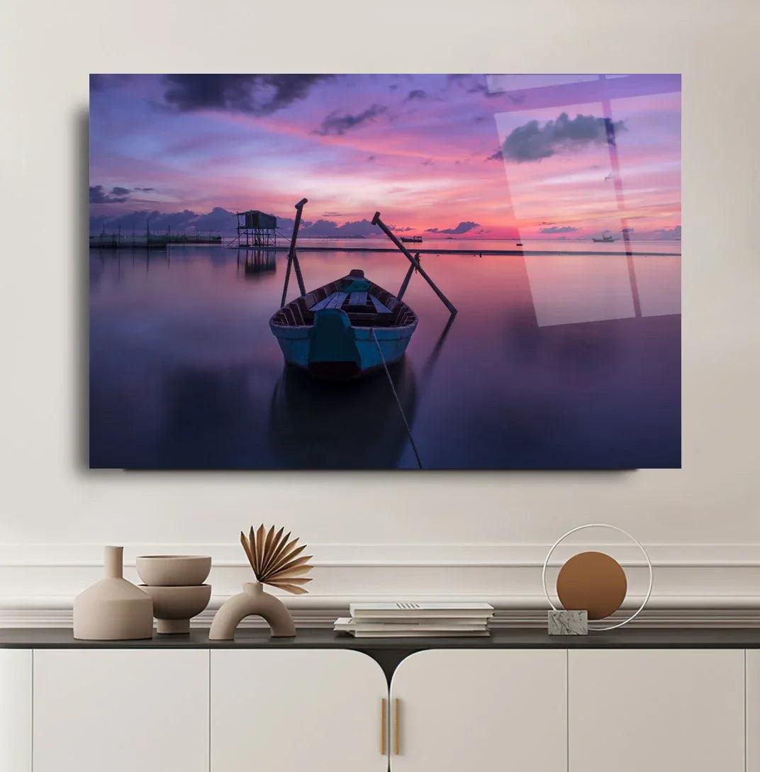 Boat on the Sea Glass Wall Art - LUXARTDECO