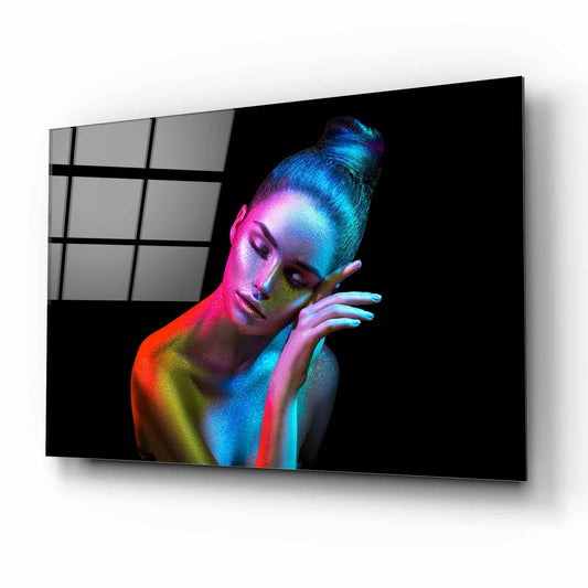Neon Body Painting Woman Glass Wall Art - LUXARTDECO
