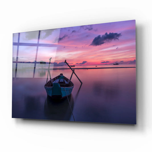 Boat on the Sea Glass Wall Art - LUXARTDECO