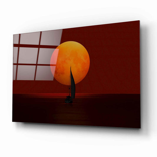 Sailboat Moon Sea Glass Wall Art - LUXARTDECO