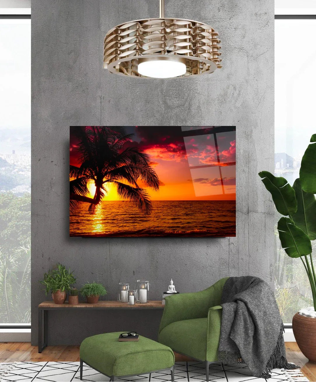 Sunset Palm Glass Wall Art - LUXARTDECO