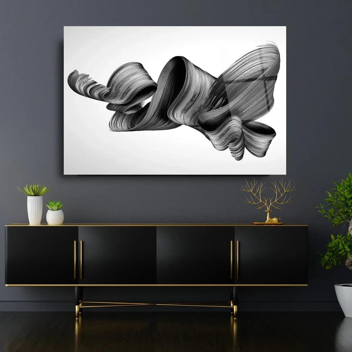 Black Wave Abstract Glass Wall Art - LUXARTDECO