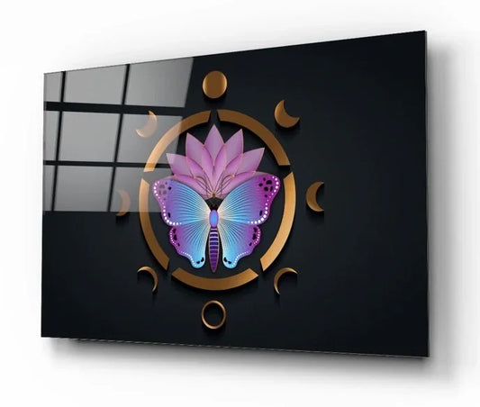 Lotus Butterfly Glass Wall Art - LUXARTDECO