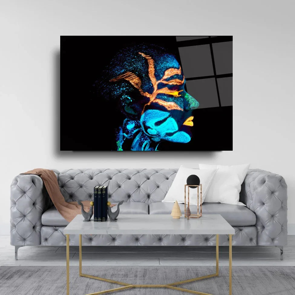 Colorful Woman Face Glass Wall Art - LUXARTDECO