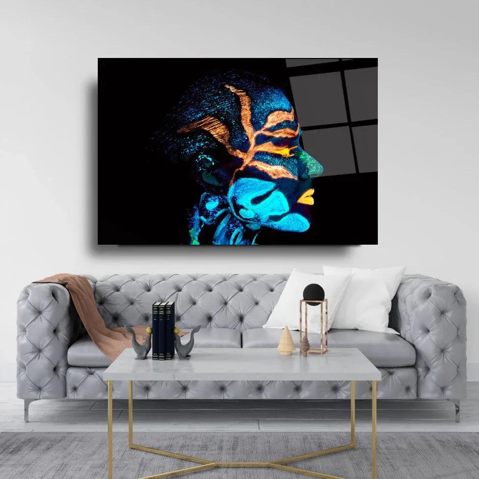 Colorful Woman Face Glass Wall Art - LUXARTDECO