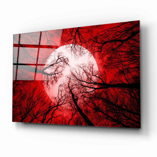 Red Sky Moon Glass Wall Art - LUXARTDECO