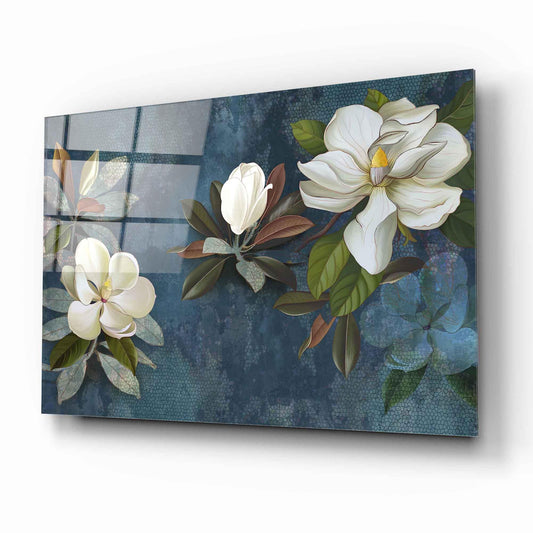 White Magnolia Glass Wall Art - LUXARTDECO