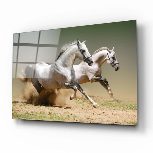 Running Horses Glass Wall Art - LUXARTDECO