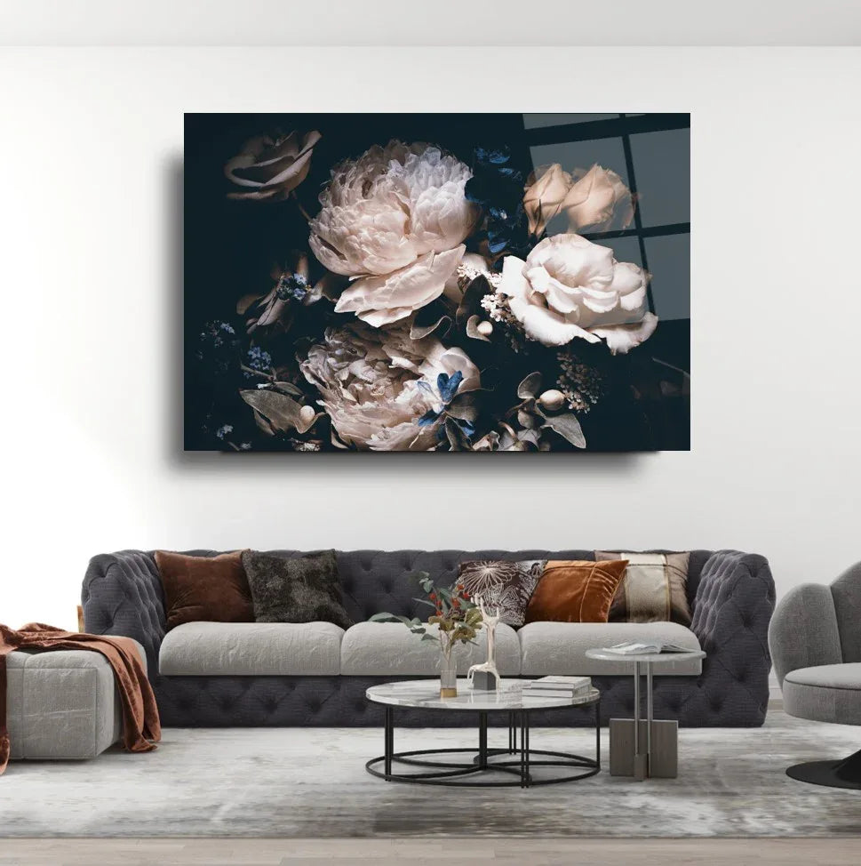 Peony Bouquet Glass Wall Art - LUXARTDECO