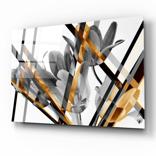 Grey Flower Glass Wall Art (