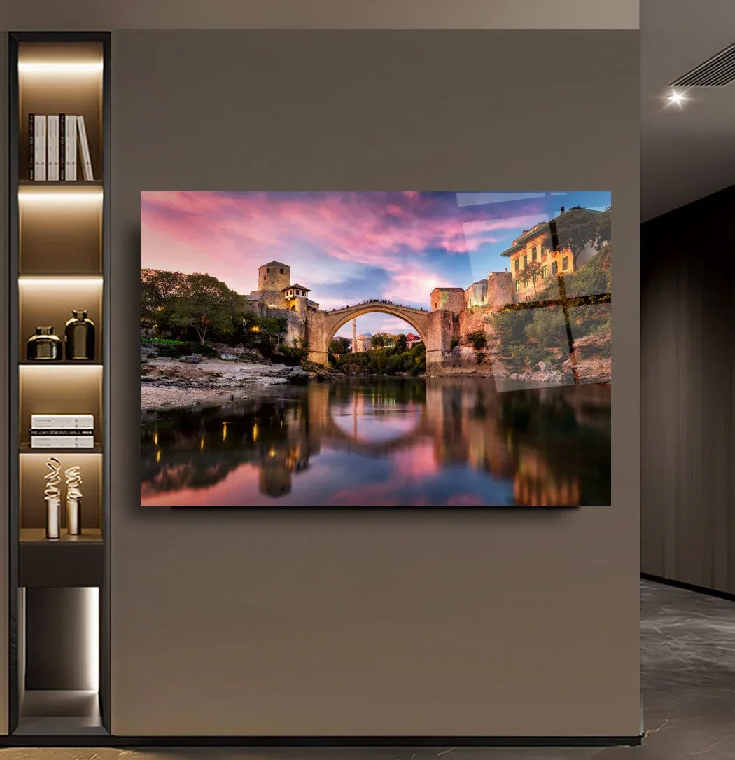 Mostar Bridge Glass Wall Art - LUXARTDECO